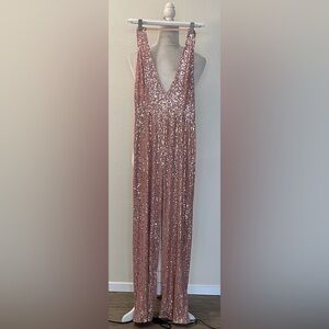 Fashion Nova - All That Shine Sequin Jumpsuit - Rose Gold